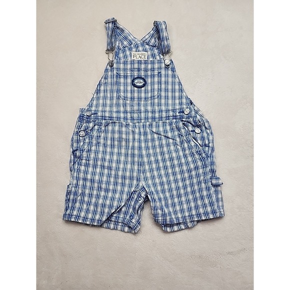 The Children's Place Other - Children's‎ Place Denim Blue/White Checkered Short Overalls  Size 24 Month